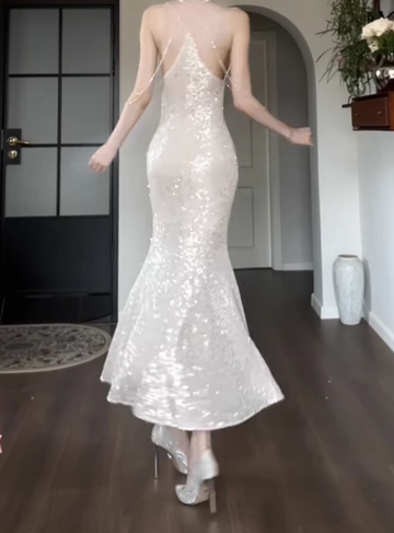 Shiny Mermaid Spaghetti Strap Sequin Prom Dress Evening Dress Party Dress HZ1023